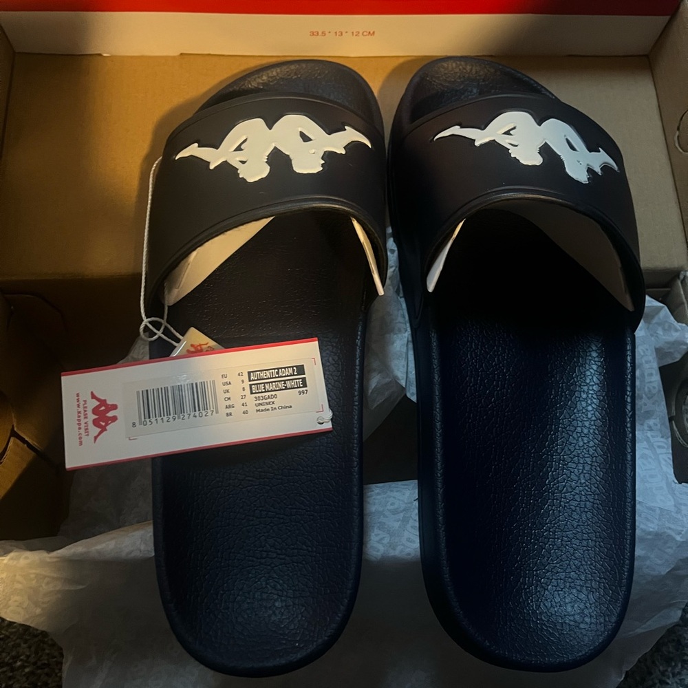 Unisex Kappa Slides in Navy with White Logo size 9